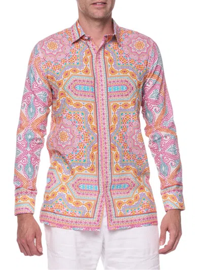 Ranee's Ranees Geometric Print Linen & Cotton Blend Button-up Shirt