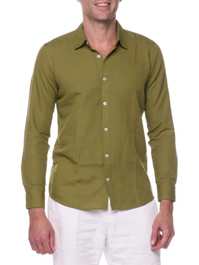 Ranee's Men's Slim Fit Linen Blend Shirt In Henna Green
