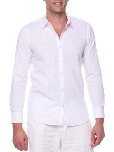 Ranee's Men's Slim Fit Linen Shirt In White