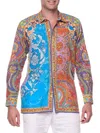 Ranee's Ranees Filigree Print Linen & Cotton Blend Button-up Shirt In Blue