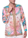 Ranee's Ranees Floral Print Linen & Cotton Blend Button-up Shirt In Light Pink