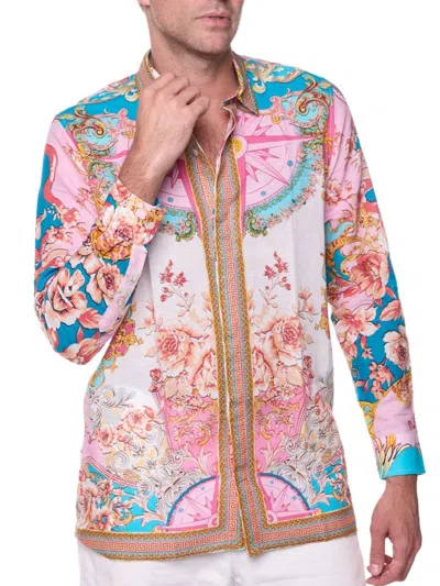 Ranee's Ranees Floral Print Linen & Cotton Blend Button-up Shirt In Light Pink