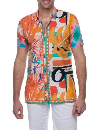 Ranee's Men's Tangerine Camp Shirt In Orange
