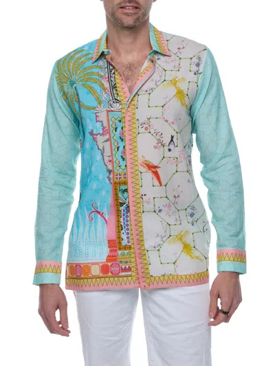 Ranee's Men's Zen Palm Resort Shirt In Seafoam
