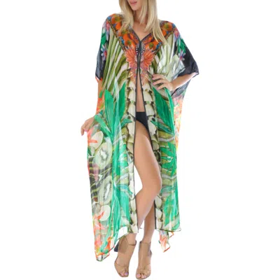 Ranee's Ranees Mixed Print Longline Duster In Green