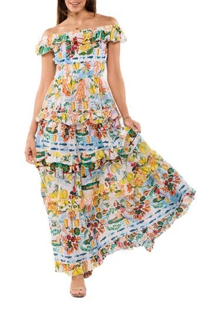 Ranee's Ranees Off The Shoulder Ruffle Maxi Dress In Multi
