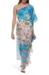 Ranee's Ranees One-shoulder Ruffle Dress In Blue