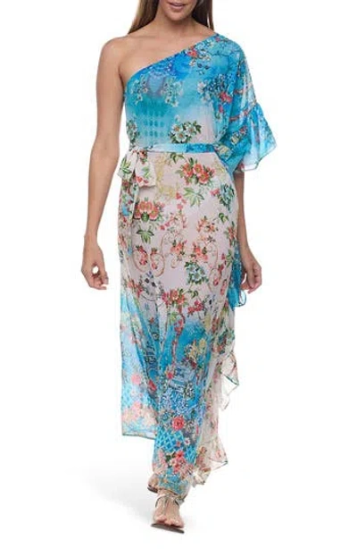 Ranee's Ranees One-shoulder Ruffle Dress In Blue