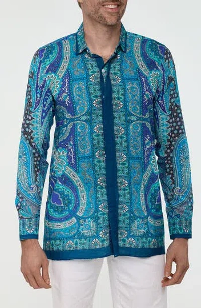 Ranee's Ranees Paisley Button-up Resort Shirt In Blue
