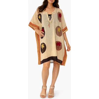 Ranee's Ranees Palm Tree Embroidered Cotton Cover-up In Brown