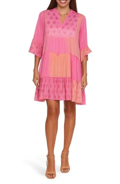Ranee's Ranees Patchwork Print Tiered Dress In Pink