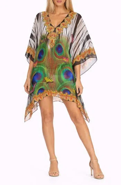 Ranee's Ranees Peacock Print Poncho In White
