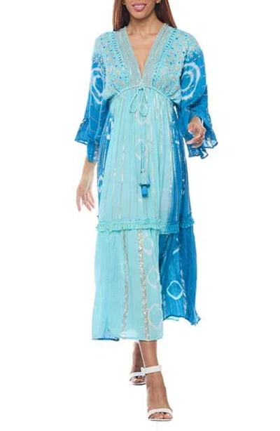 Ranee's Ranees Plunge Bell Sleeve Maxi Dress In Blue