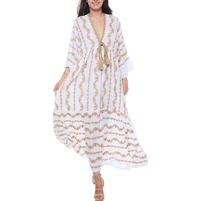 Ranee's Ranees Plunge Neck Cotton Caftan Dress In White