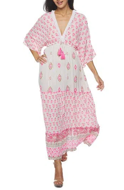 Ranee's Ranees Plunge Three-quarter Sleeve Maxi Dress In Pink