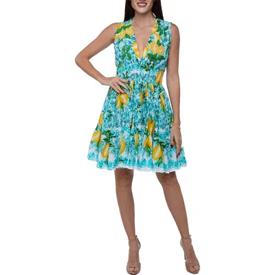 Ranee's Ranees Positano Sleeveless Lemon Minidress In Blue
