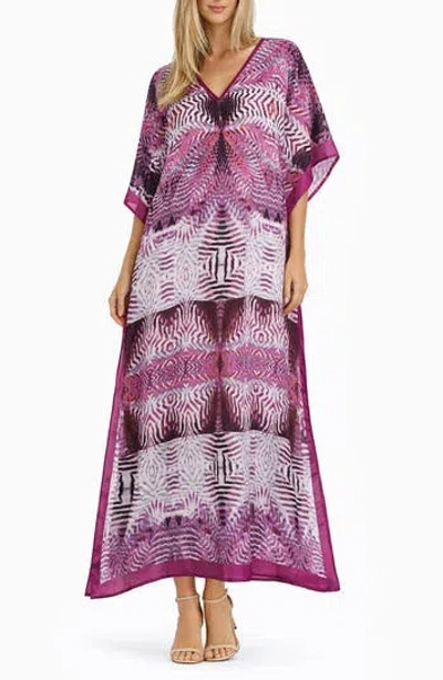 Ranee's Ranees Print V-neck Maxi Caftan In Purple