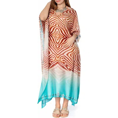 Ranee's Ranees Print V-neck Maxi Caftan In Multi