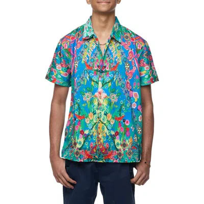 Ranee's Ranees Printed Camp Shirt In Blue