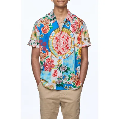 Ranee's Ranees Printed Camp Shirt In Blue Multi