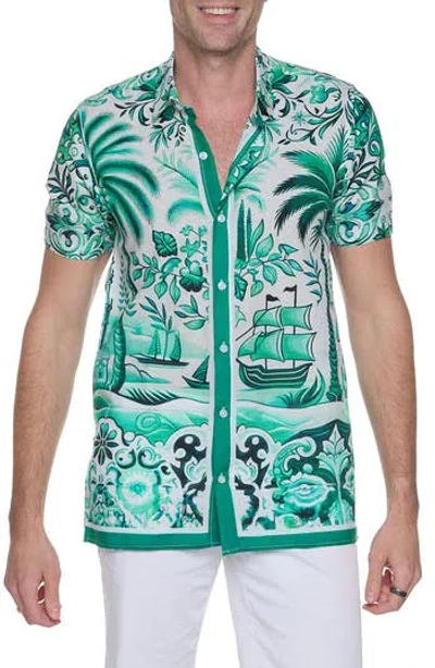 Ranee's Ranees Printed Linen & Cotton Shirt In Green