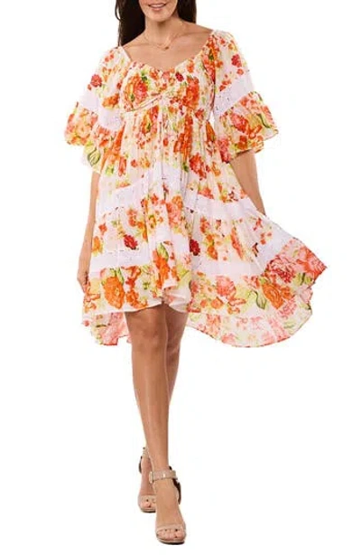 Ranee's Ranees Relaxed Floral Minidress In Orange