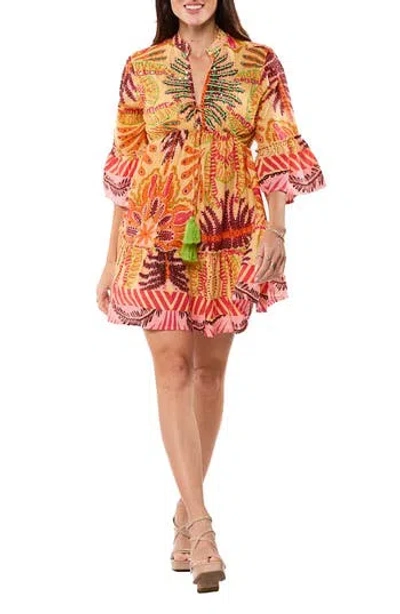 Ranee's Ranees Ruffle Cuff Fit & Flare Dress In Orange