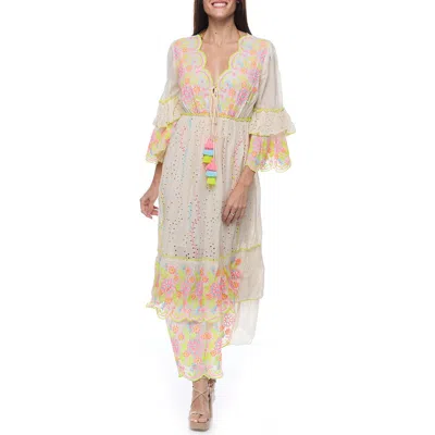 Ranee's Ranees Ruffle Sleeve Eyelet Maxi Dress In Multi