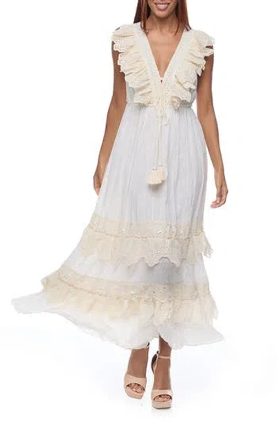 Ranee's Ranees Ruffle Sleeveless Cotton Maxi Dress In Neutral
