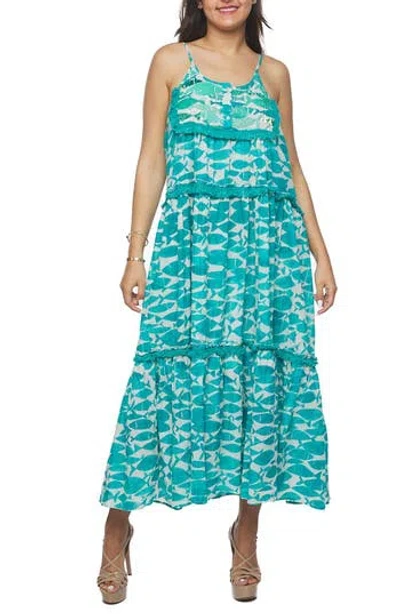 Ranee's Ranees Ruffle Tier Cotton Maxi Sundress In Blue