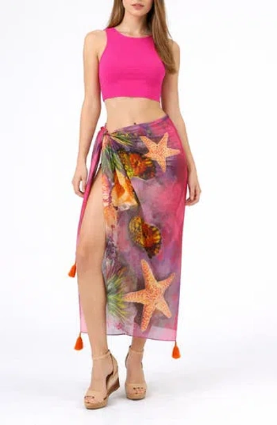 Ranee's Ranees Sea Creature Print Long Sarong In Pink