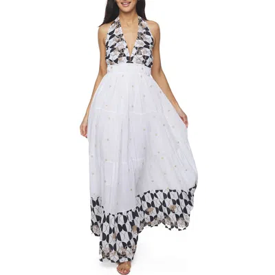 Ranee's Ranees Sequin Border Print Maxi Dress In White