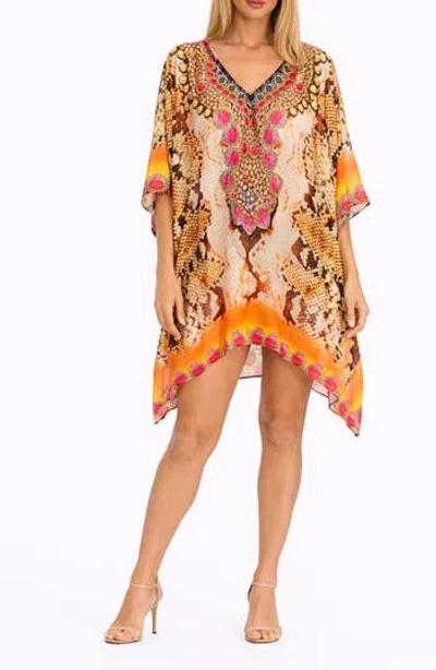 Ranee's Ranees Snake Embossed Print Poncho In Yellow