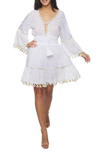 Ranee's Ranees Tassel Trim Eyelet Dress In White