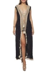 Ranee's Ranees Tassel Trim Sleeveless Cover-up Duster In Black