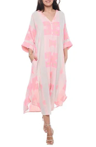 Ranee's Ranees Three-quarter Sleeve Cotton Maxi Dress In Pink
