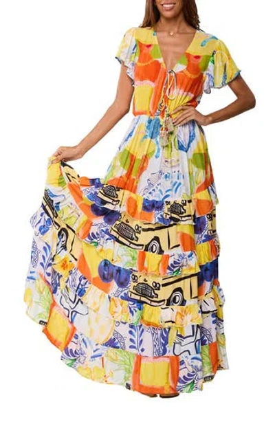 Ranee's Ranees Tie Front Print Maxi Dress In Multi