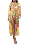 Ranee's Ranees Tie Waist Longline Cover-up Duster In Yellow