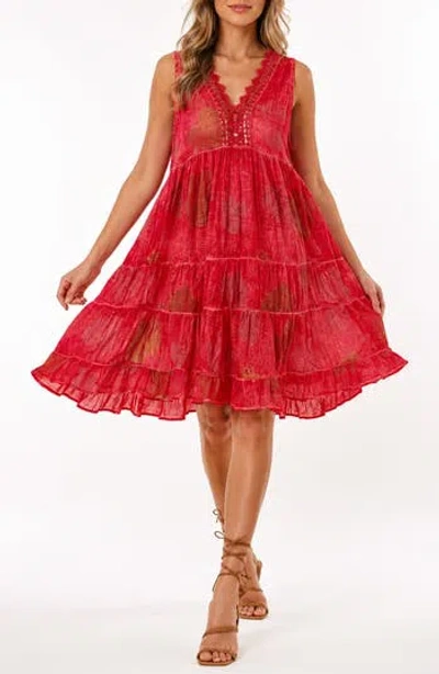 Ranee's Ranees Tiered Lace Trim Cover-up In Red