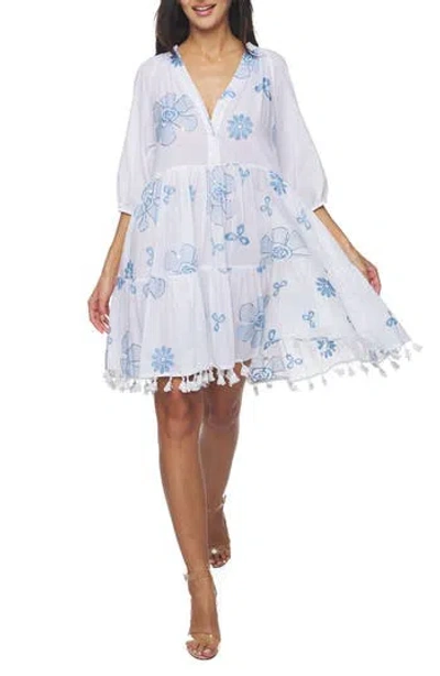 Ranee's Ranees Tiered Sequin Tassel Trim Dress In Blue