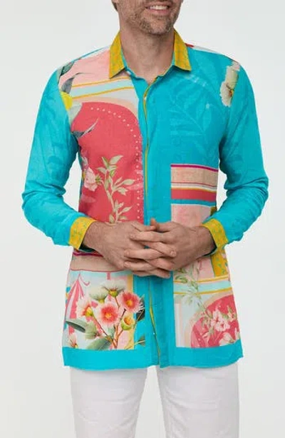 Ranee's Ranees Tropical Pastel Button-up Resort Shirt In Multi