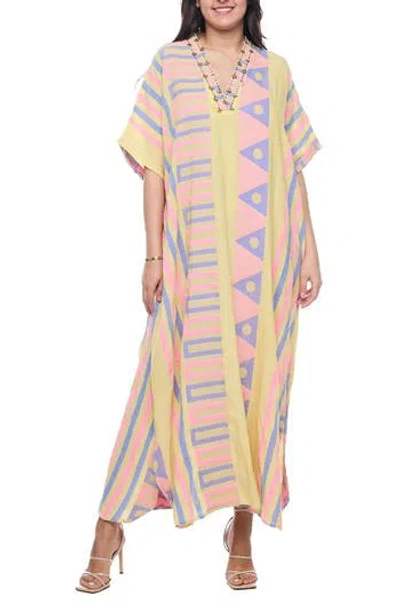 Ranee's Ranees V-neck Cotton Caftan In Yellow