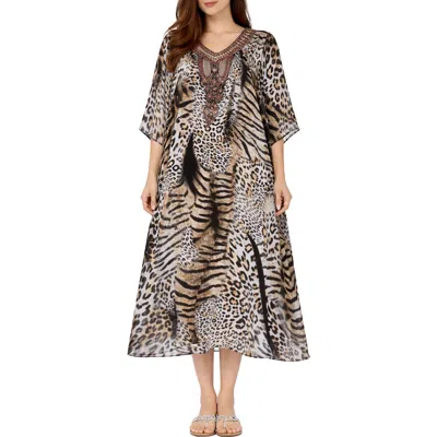 Ranee's Ranees V-neck Long Caftan In Brown