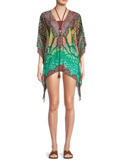 Ranee's Women's Abstract-print Coverup In Green