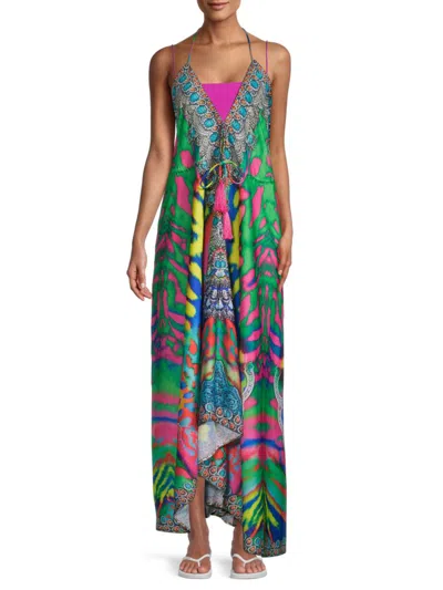 Ranee's Women's Abstract-print Halterneck Maxi Dress In Rainbow