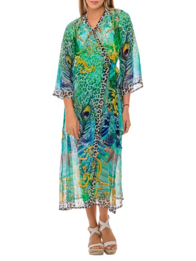 Ranee's Women's Animal Print Kimono Cover Up In Green