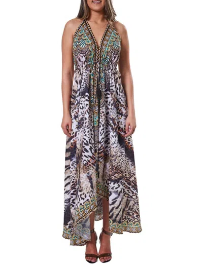 Ranee's Women's Animal Print Maxi Coverup Dress In Brown