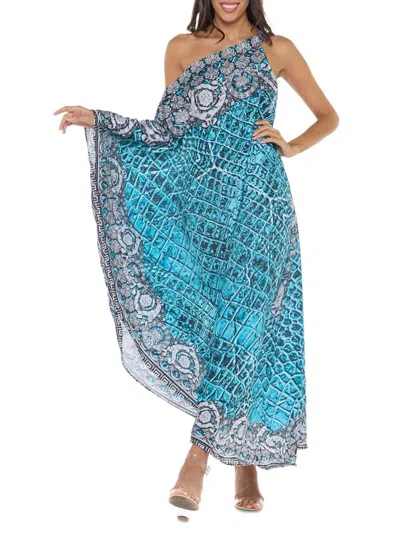 Ranee's Women's Asymmetric Maxi Dress In Teal Blue