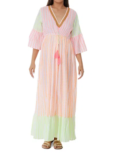 Ranee's Women's Beaded Gingham Maxi Beach Coverup In Neon