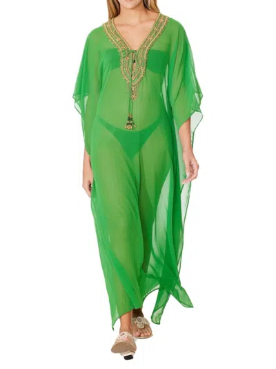 Ranee's Women's Beaded Maxi Kaftan Coverup In Green